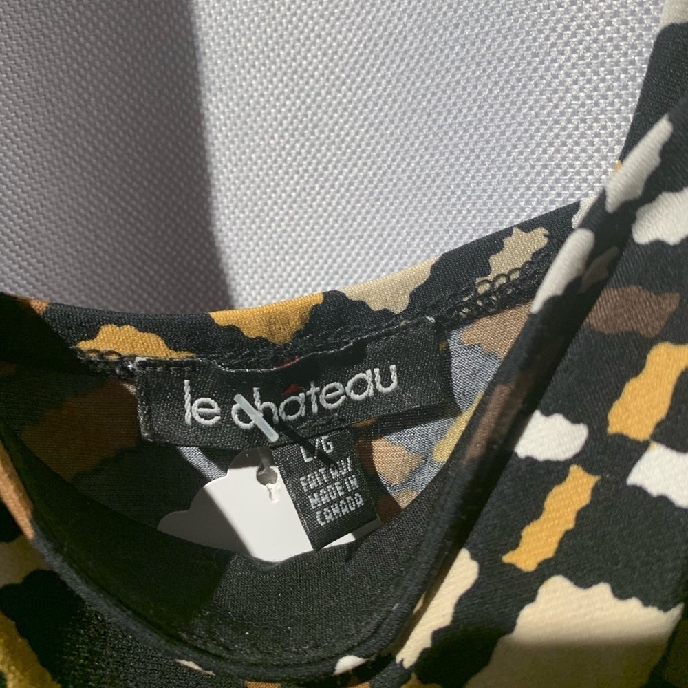 Not Available Le Chateau Brown and Yellow Geometric Midi Dress - Picture 2 of 4
